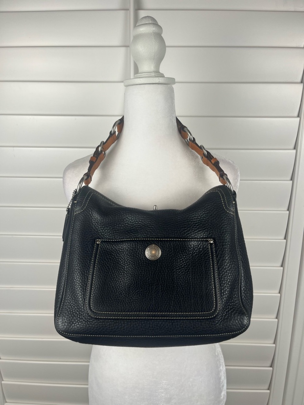 Coach chelsea turnlock hobo black pebbled leather shoulder bag y2k